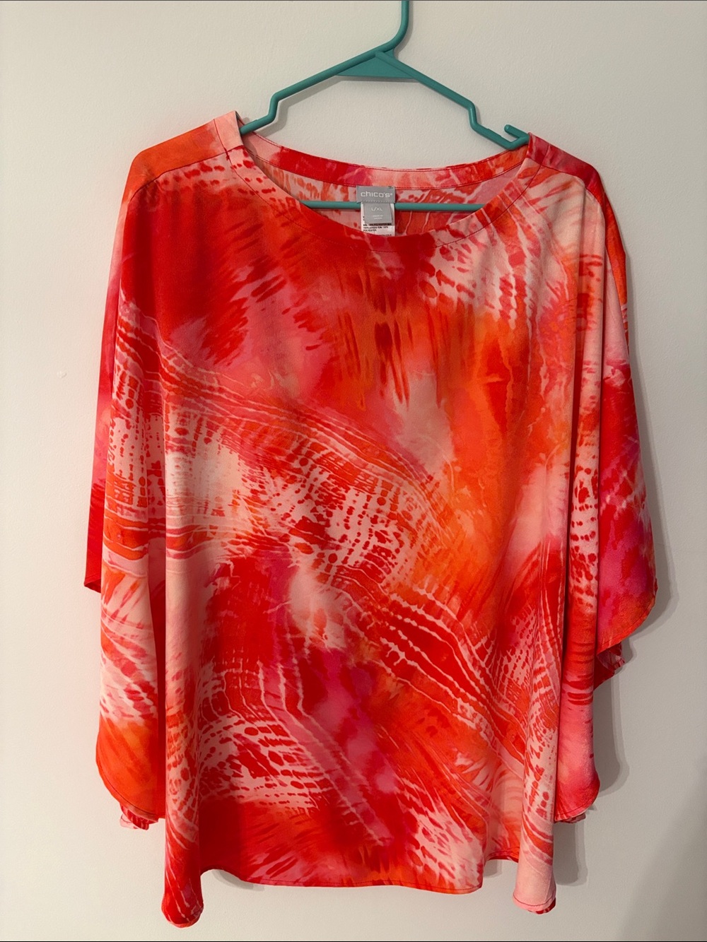 Chico's Vibrant Red-Orange Printed Flutter Top